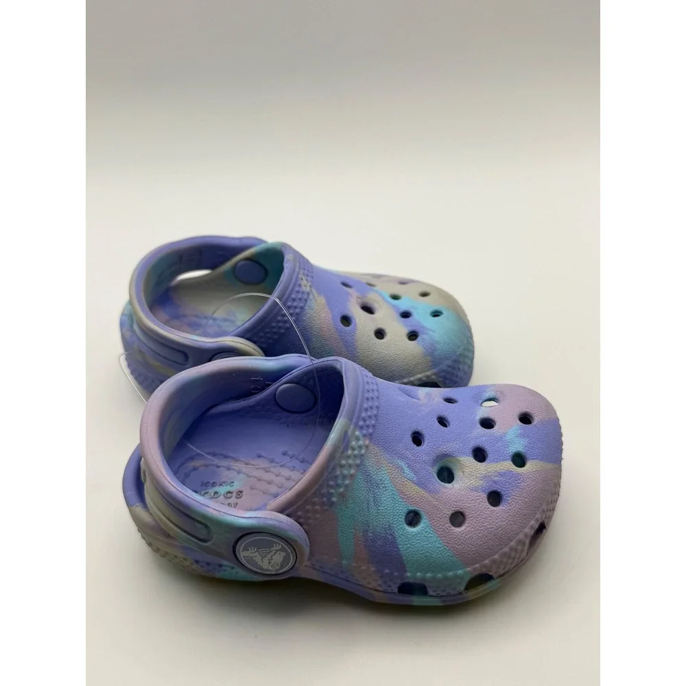 Crocs Kids Classic Clog Purple Blue‎ Marble Swirl Slip On Shoes Size C4